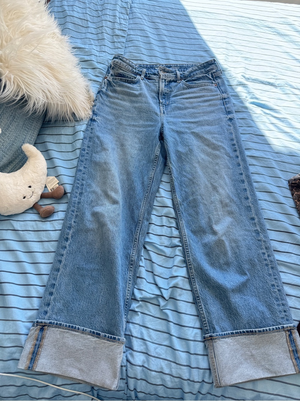 Old Navy Light Blue Wide-Leg Cuffed Jeans